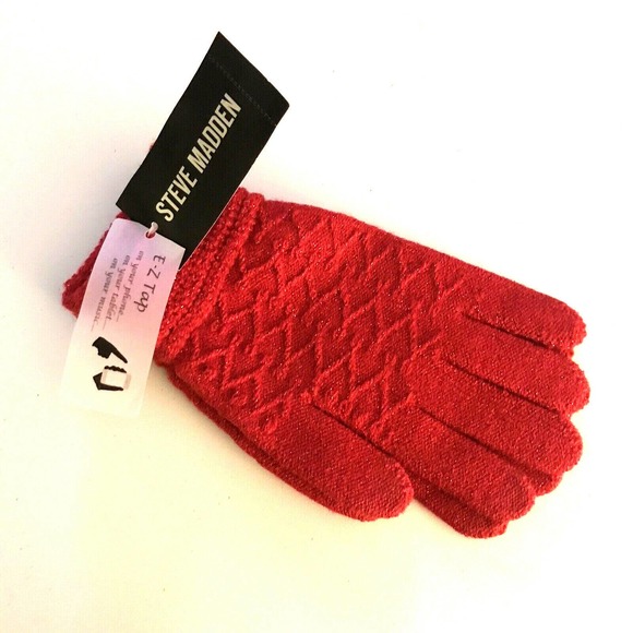 Steve Madden for Macys Zigzag EZ Tap Touchscreen Gloves Red Metallic NEW - Picture 2 of 3